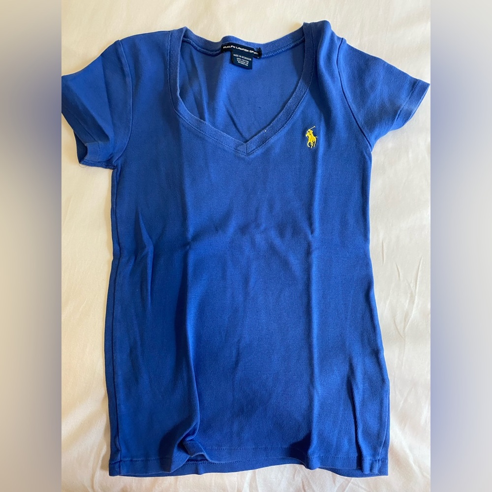 Small Blue Ralph Lauren Sport v-neck short sleeve tee shirt, like-new